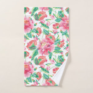 Conjunto De Toalhas Padrão de Flores Rosa Brilhante