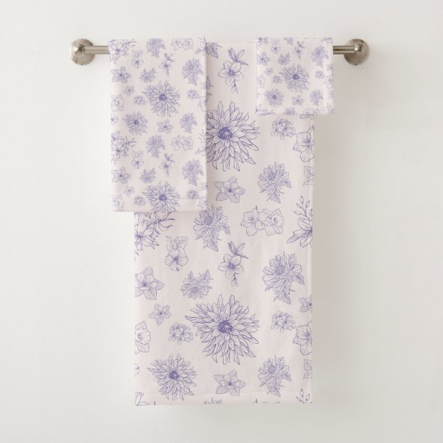 Conjunto De Toalhas Padrão de flores roxas (Insitu)