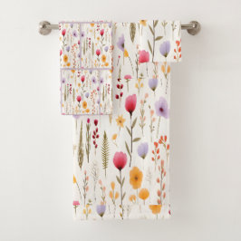 Conjunto De Toalhas Padrão de Flores Silvestres Botânicas