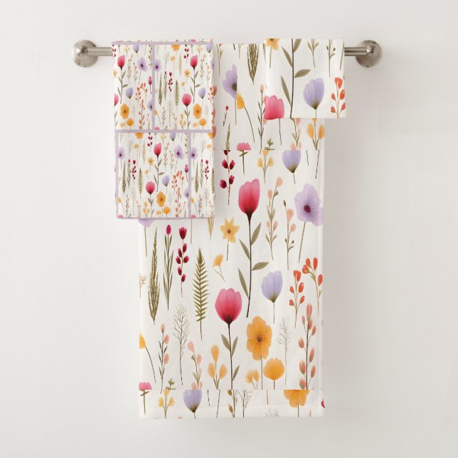 Conjunto De Toalhas Padrão de Flores Silvestres Botânicas (Insitu)