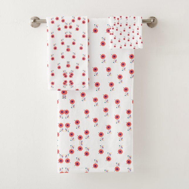 Conjunto De Toalhas Padrão de flores silvestres rosa elegante (Insitu)
