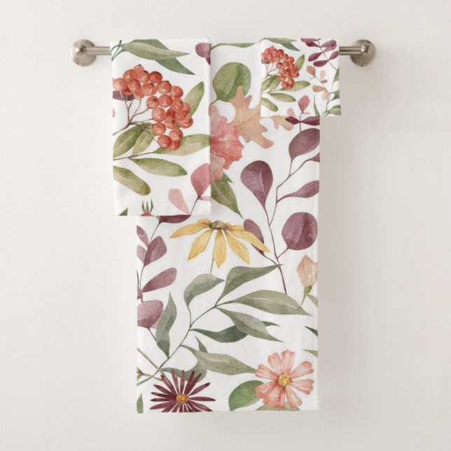 Conjunto De Toalhas padrão de flores vibrantes rosa, laranja e amarelo (Insitu)