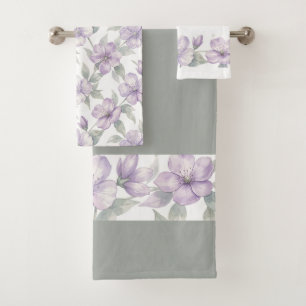 Conjunto De Toalhas Padrão de flores violeta aquarela