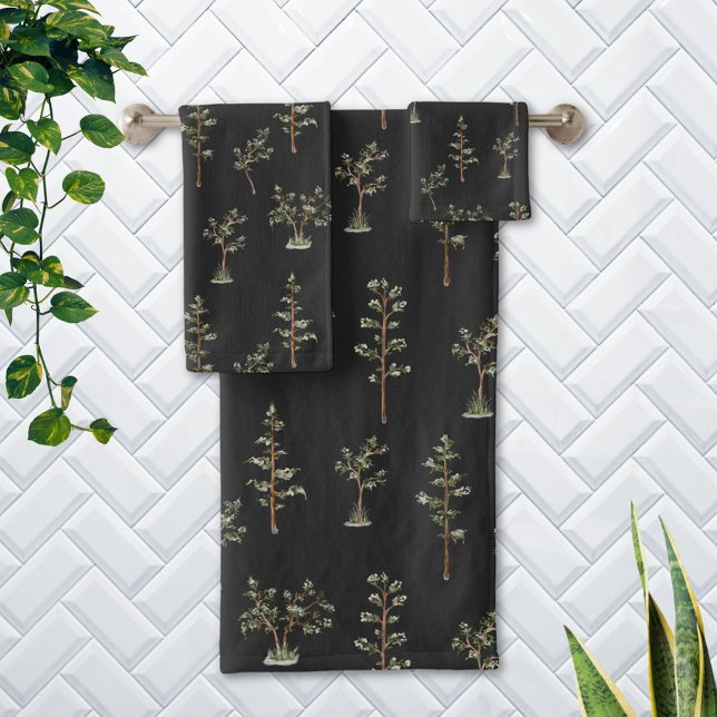 Conjunto De Toalhas Padrão de Floresta de Árvore Verde (In situ Bathroom wall)