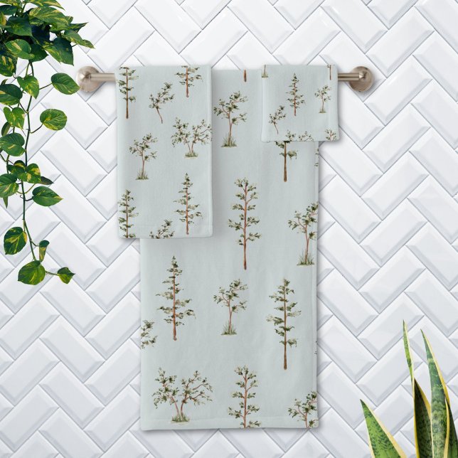 Conjunto De Toalhas Padrão de Floresta de Árvores Verdes (In situ Bathroom wall)