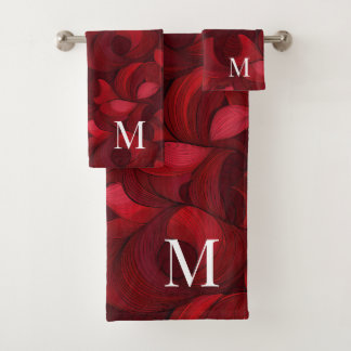 Conjunto De Toalhas Padrão De Folha De Abstrato Vermelho Escuro Monogr