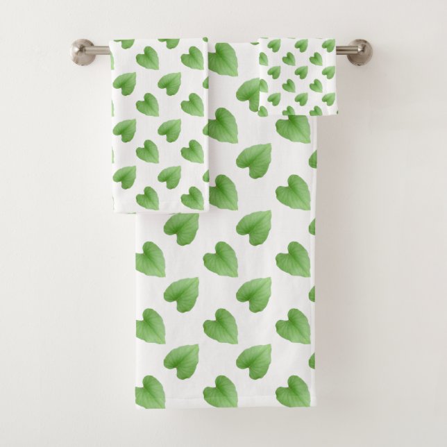 Conjunto De Toalhas Padrão de Folha Verde Moderna em Branco  (Insitu)