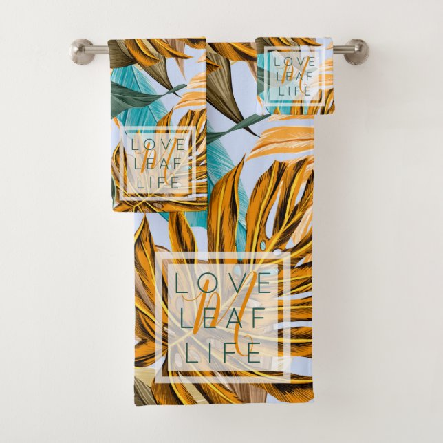 Conjunto De Toalhas Padrão de Folhagem Tropical de Monograma de Folhag (Insitu)