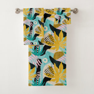 Conjunto De Toalhas Padrão de Folhas da Floresta Tropical