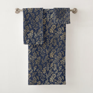Conjunto De Toalhas Padrão de Folhas de Deco de Arte Abstrato Azul e D