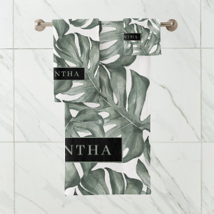 Conjunto De Toalhas Padrão de Folhas de Oásis Moderna de Aquarela Trop