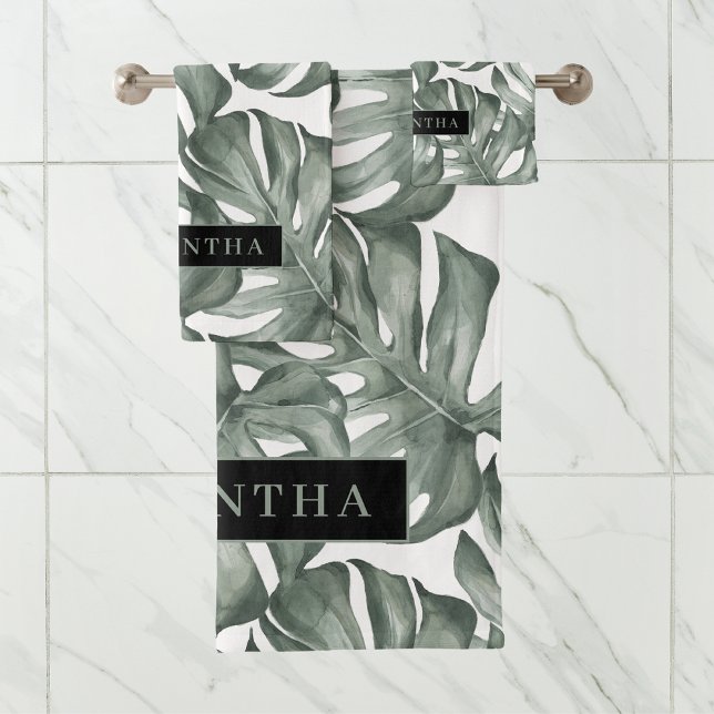 Conjunto De Toalhas Padrão de Folhas de Oásis Moderna de Aquarela Trop (Criador carregado)