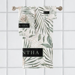 Conjunto De Toalhas Padrão de Folhas e Flores de Aquarelas Tropicais