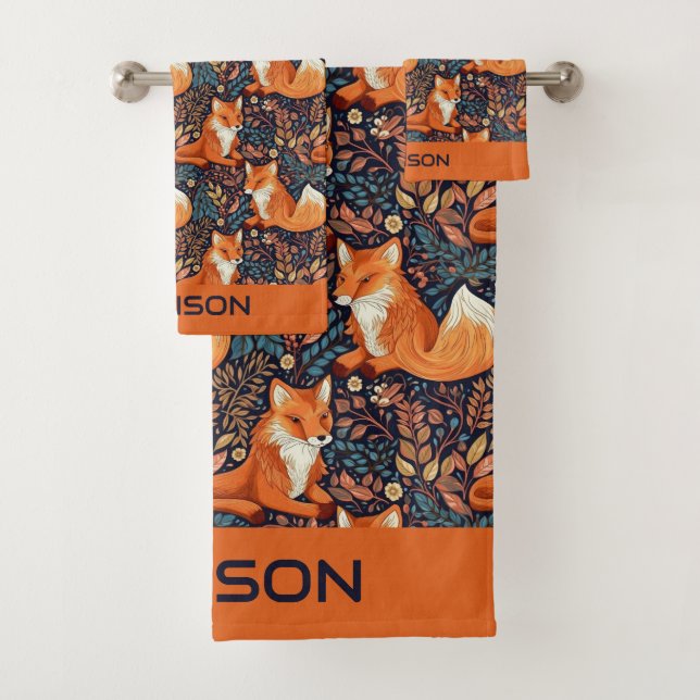 Conjunto De Toalhas Padrão de Folhas e Folhas de Nome Personalizado (Insitu)