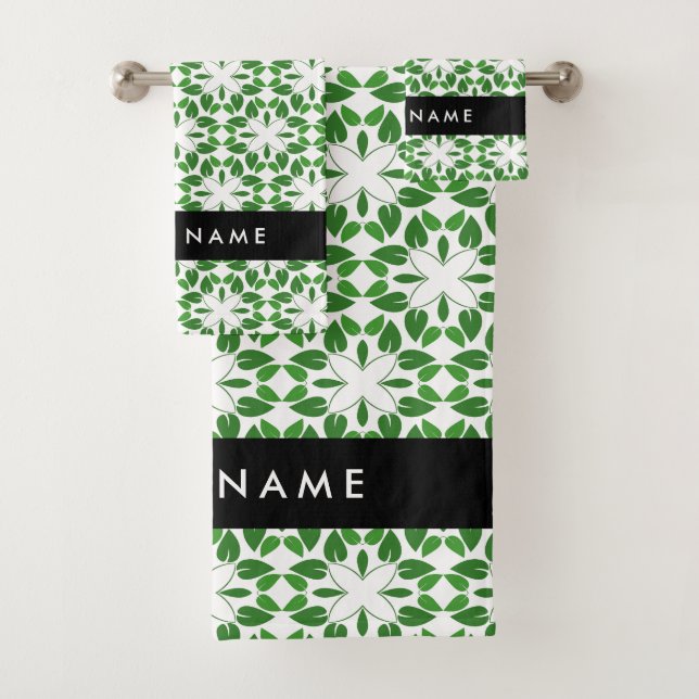 Conjunto De Toalhas Padrão de Folhas, Folhas Verdes, Seu Nome (Insitu)
