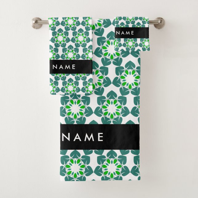 Conjunto De Toalhas Padrão de Folhas, Folhas Verdes, Seu Nome (Insitu)