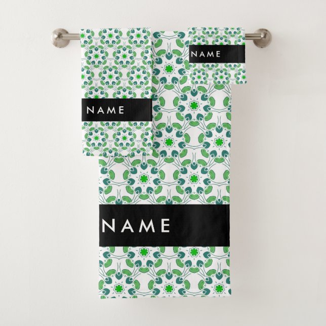 Conjunto De Toalhas Padrão de Folhas, Folhas Verdes, Seu Nome (Insitu)
