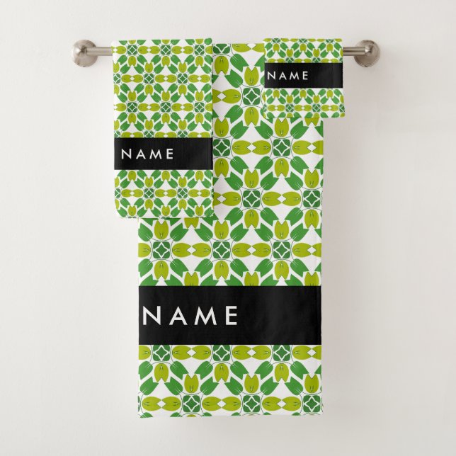 Conjunto De Toalhas Padrão de Folhas, Folhas Verdes, Seu Nome (Insitu)