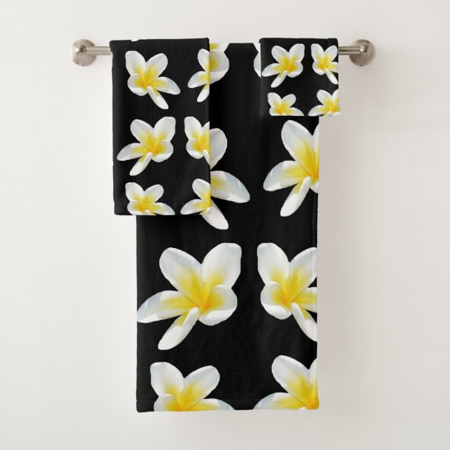 Conjunto De Toalhas Padrão De Frangipani Amarelo E Preto, (Insitu)