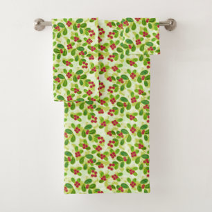 Conjunto De Toalhas Padrão de Fruta de amora festiva, verde