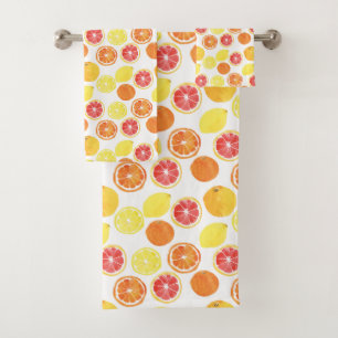 Conjunto De Toalhas Padrão de Fruta de Citrus de Aquarela