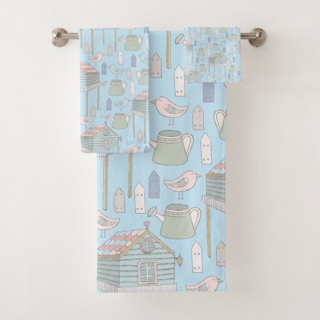 Conjunto De Toalhas Padrão de Gardener Whimsical em Azul (Insitu)