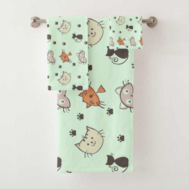 Conjunto De Toalhas Padrão de Gatinho (Insitu)