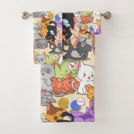 Conjunto De Toalhas Padrão de Gatinhos Fofos