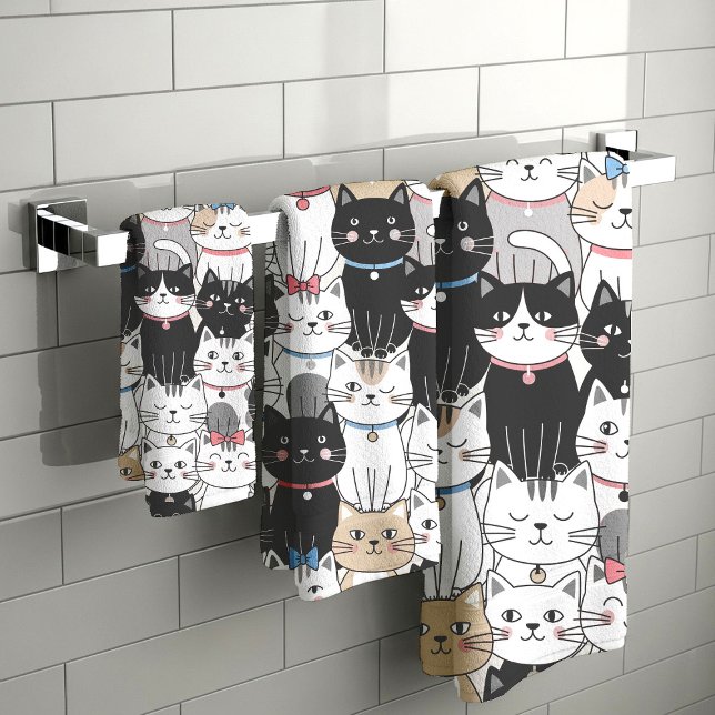 Conjunto De Toalhas Padrão de Gato Caprichoso Fofo (Criador carregado)