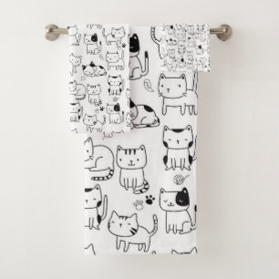 Conjunto De Toalhas Padrão de Gatos de Doodle