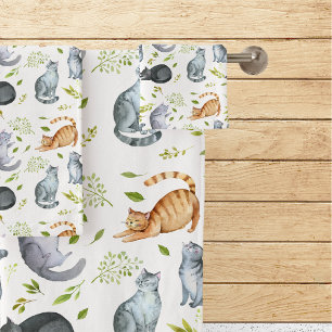 Conjunto De Toalhas Padrão de Gatos de Gatinho Doce