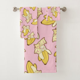 Conjunto De Toalhas Padrão De Gatos E Bananas