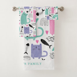 Conjunto De Toalhas Padrão de Gatos Frescos