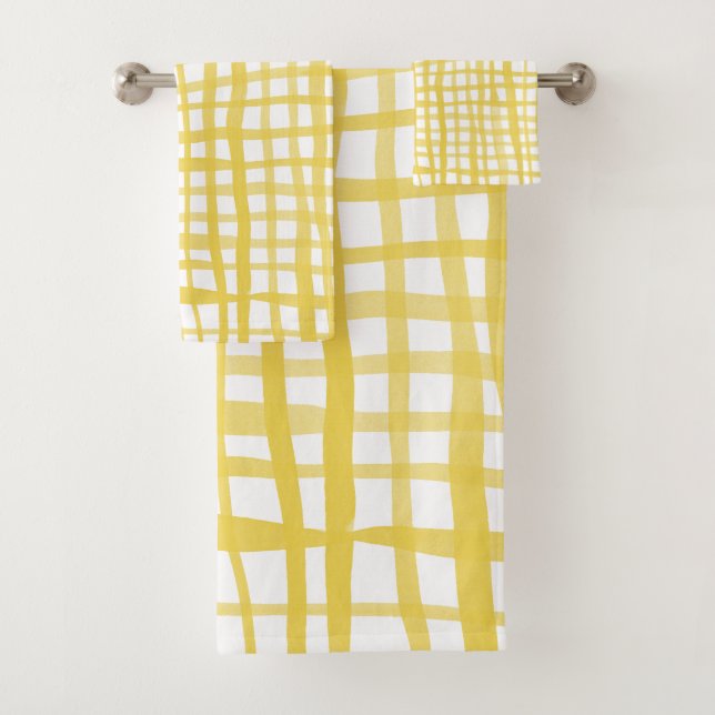 Conjunto De Toalhas Padrão de Gingham em amarelo (Insitu)