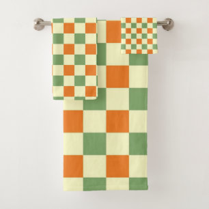 Conjunto De Toalhas Padrão de Gingham - Laranja Verde Marrom