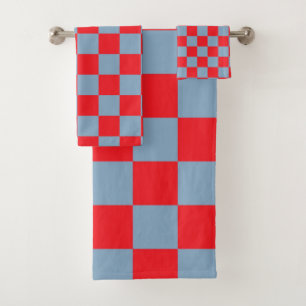 Conjunto De Toalhas Padrão de Gingham Verificado com Azul Vermelho