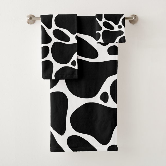 Conjunto De Toalhas Padrão de girafa abstrato branca e preta (Insitu)