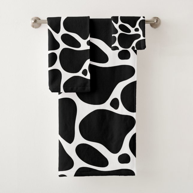 Conjunto De Toalhas Padrão de girafa abstrato branca e preta (Insitu)