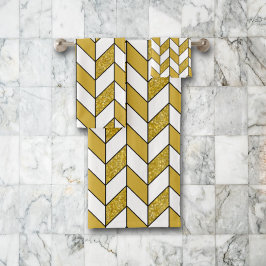 Conjunto De Toalhas Padrão de Glitter Herringbone de Glitter Dourado E