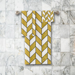 Conjunto De Toalhas Padrão de Glitter Herringbone de Glitter Dourado E