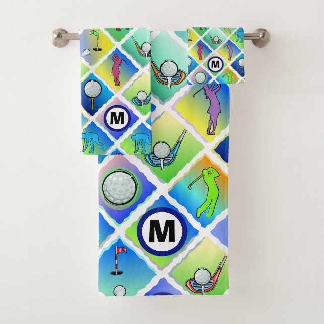 Conjunto De Toalhas Padrão de Golf Azul Inicial (Insitu)