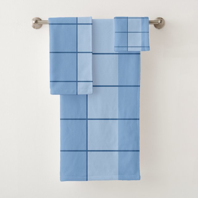 Conjunto De Toalhas Padrão de Grade Azul Moderno (Insitu)