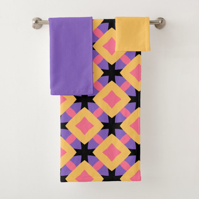 Conjunto De Toalhas Padrão de Grade Quadrada Retroativa com Cores Bril (Insitu)