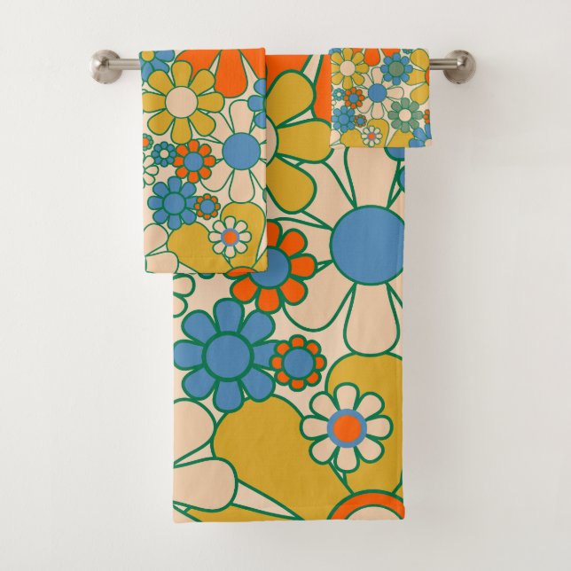 Conjunto De Toalhas Padrão de Groovy Floral 60s 70s (Insitu)