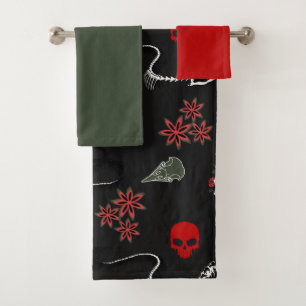 Conjunto De Toalhas Padrão de Halloween de Caveiras e Rosas Góticas