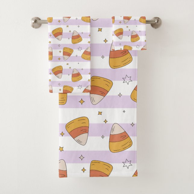 Conjunto De Toalhas Padrão de Halloween do doce Candy Corn & Stars (Insitu)