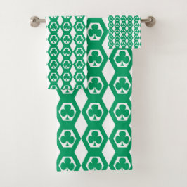 Conjunto De Toalhas Padrão de Hexágono Branco Verde Trevo