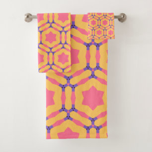 Conjunto De Toalhas Padrão de Hexágono das Estrelas Rosa