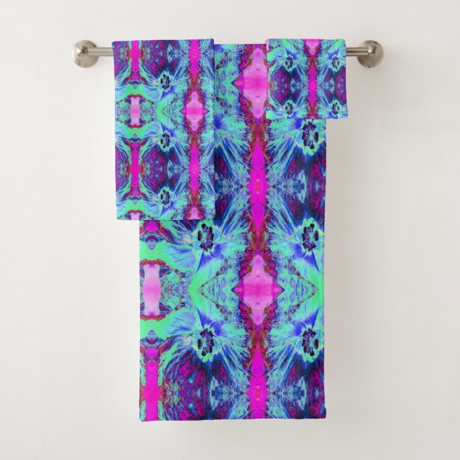 Conjunto De Toalhas Padrão de Hibisco Verde e Azul Psicodélico (Insitu)