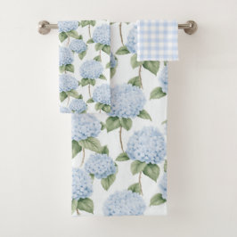 Conjunto De Toalhas Padrão de Hortênsia Azul Floral Botânico Aquarela